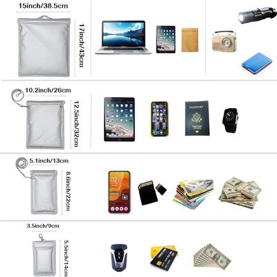 Silver 4Pcs Faraday Bags Waterproof Fireproof RFID Signal Shielding Bag for Laptops Tablets Mobile Phones and Car Keys