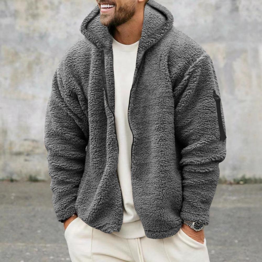 Jacket Men's Winter Jacket Fall Winter Double-sided Fleece Warm Jacket Loose Hooded Casual Jacket Comfortable Fabric