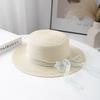 New French Lafite Sweet Bow Straw Hat Women's Spring Summer Simple Sunscreen Breathable Sunshade Elegant Flat Top Hat