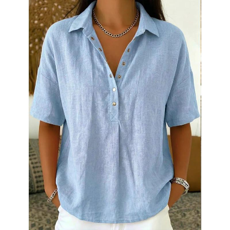2026 Summer New Women's Loose and Comfortable Turn-down Collar Short-sleeve Solid Color Shirt
