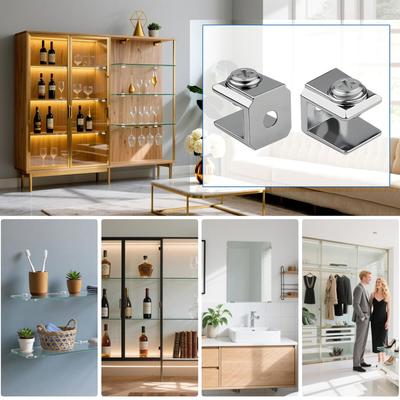 Glass Shelf Clip Solid Stainless Steel Brackets 3-8mm Panel Thickness Adjustable Bathroom Kitchen Mounting Hardware