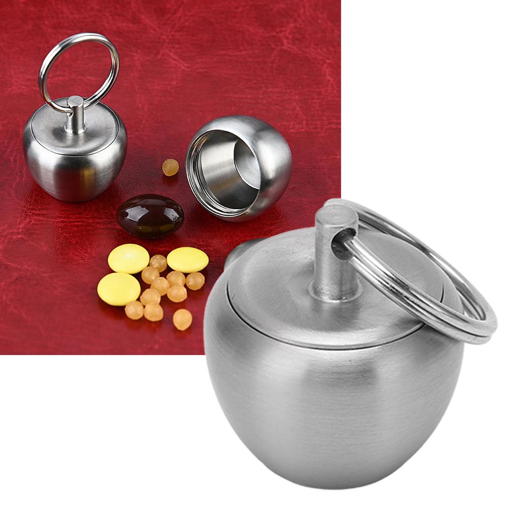 Stainless Steel Pill Case Apple Shape Mini Portable Stainless Steel Metal Small Medicine Box Sealed Jar Keychain Pendant