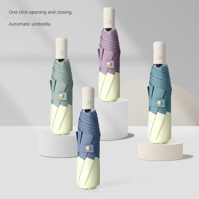 Dreifach faltbarer, vollautomatischer Kantenverbindungs-koreanischer kleiner, frischer Faltschirm mit selbstöffnendem und schließendem dreifach faltbarem Regenschirm