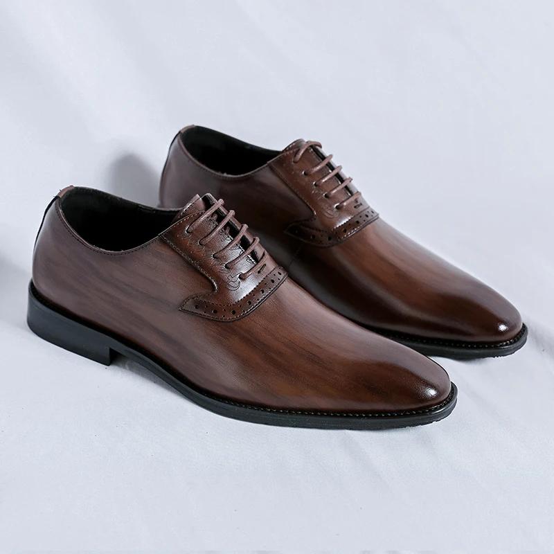 

Мужские свадебные туфли Модные кожаные туфли Остроносые оксфорды на шнуровке Деловая обувь Официальные черные туфли-броги Мужская обувь 44 коричневый