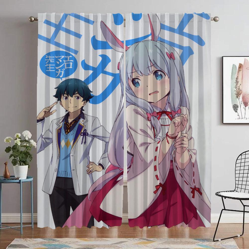 Eromanga Sensei Curtains for Living Room Curtain Home Interior Curtains 2 Pieces Partition Halloween Decoration Shades Kitchen