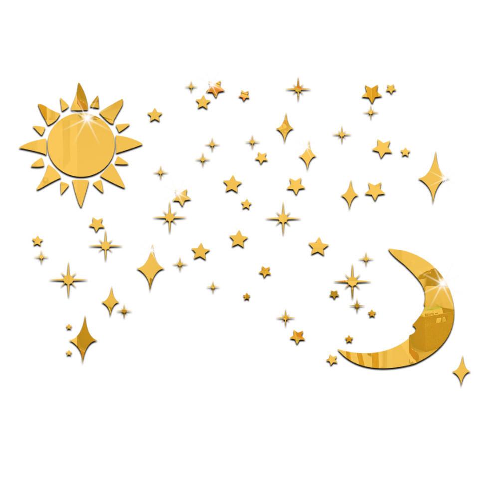 3D Sun Moon Stars Mirror Wall Sticker for Living Room