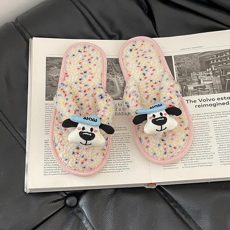 

Милый мультяшный пес, плоские туфли с круглым носком и пушистой подошвой, модные универсальные домашние тапочки для девочек на осень и зиму 40-41 белый