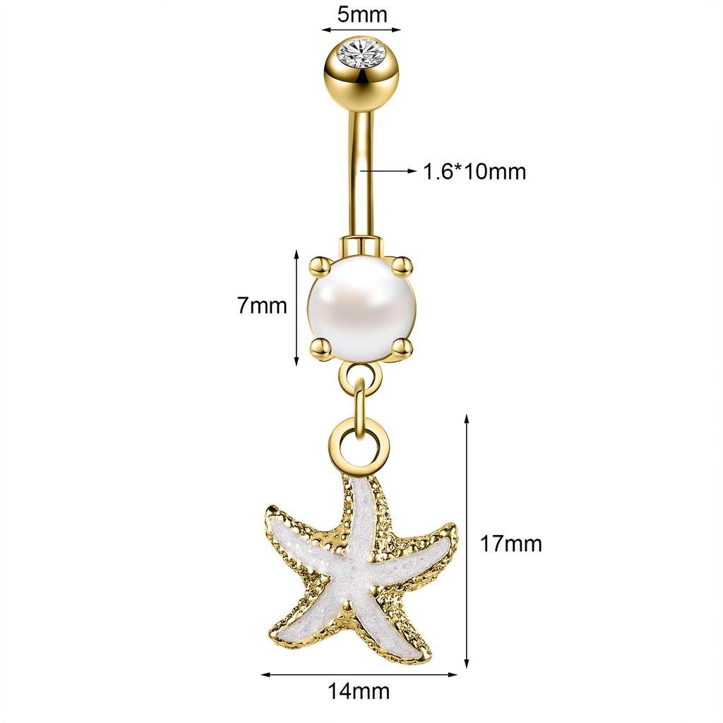 AOEDEJ 14G 1PC Shell Belly Piercing Ring Crystal Starfish Navel Ring Pearl Body Piercing Jewelry Summer Women Shell Belly Ring