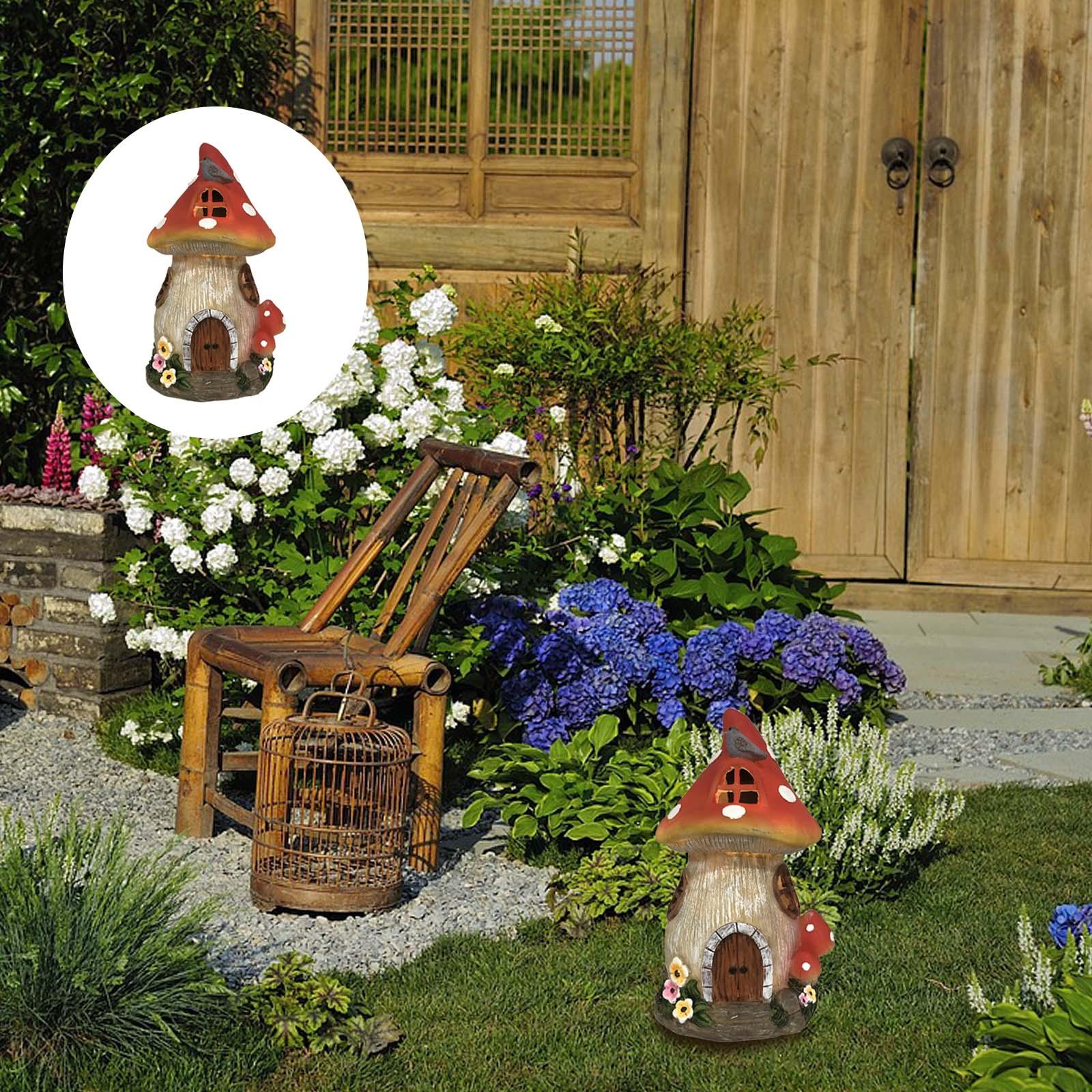Статуя грибного домика, солнечный свет, устойчивая к погодным условиям, водонепроницаемая, многоцелевая, милая садовая скульптура для наружного украшения оранжевый
