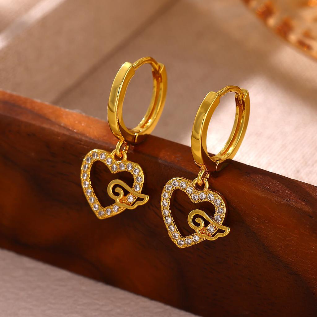 2026 Vintage Gold Color Hoop Earrings For Women Elegant CZ Heart Star Flower Pendant Hanging Ear Piercing Romantic Jewelry Gift