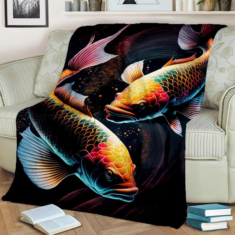 Naturalize Koi Carp Yin Yang Fish Blanket,Soft Throw Blanket for Home Bedroom Bed Sofa Picnic Travel Office Cover Blanket Kids