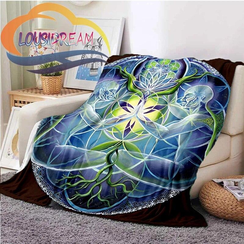 Flower of Life and Dature Stramonium Datura Flannel Warm Soft Fashion Blanket Plush Sofa Bed Throw for Picnic