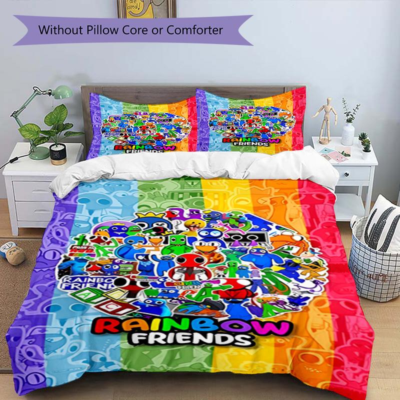 3pcs Duvet Cover Set (1*Duvet Cover + 2*Pillowcase, Without Core), Game Rainbow Friends Print Bedding Set, Bedroom Decor, All‑Season, Birthday Gift