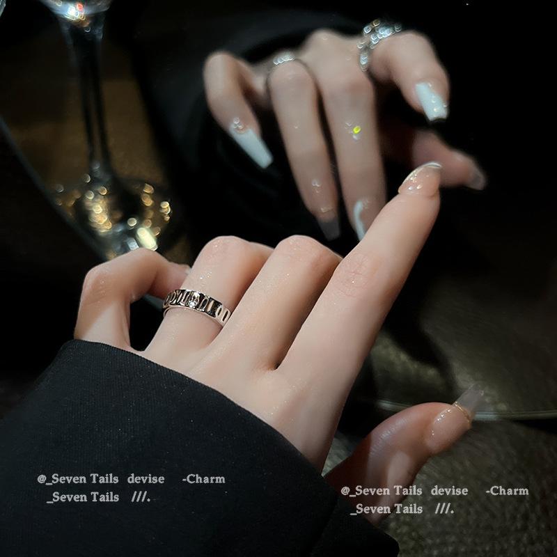 

Открытое кольцо из серебра 925 пробы с черным цирконием и геометрическим узором — стиль хип-хоп для женщин Adjustable Open Ring