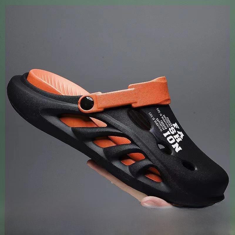 

Мужские летние нескользящие полутапочки на толстой подошве - дезодорирующая пляжная обувь для отдыха на открытом воздухе 42-43 оранжевый/чёрный
