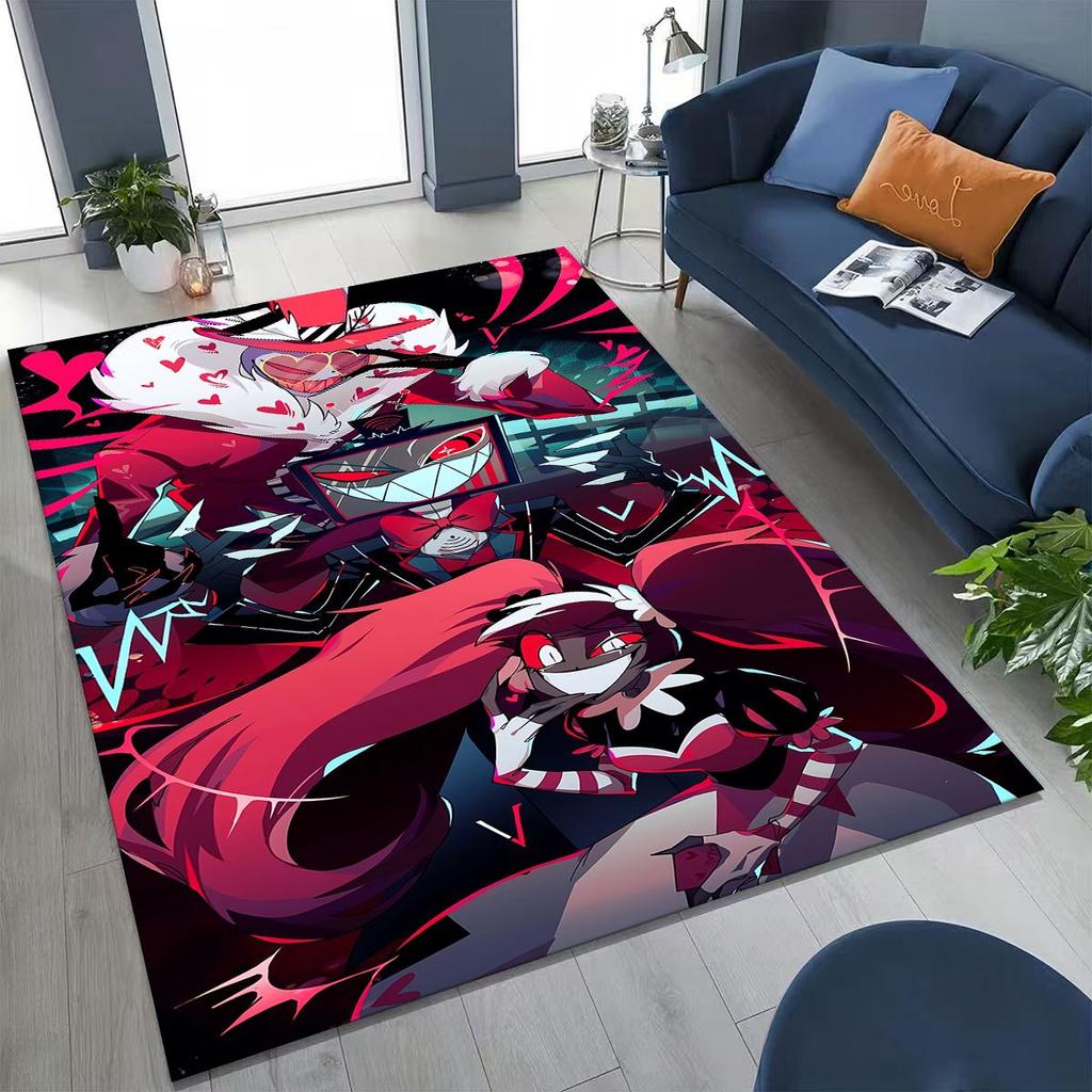 Alfombra de Dibujos Animados 3D H-Helluva Boss Blitzo H-Hazbin Hotel para Dormitorio Sala de Estar Sofá Decoración de Felpudo para el Hogar, Alfombra Antideslizante para el Suelo