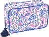Handmade Cotton Toiletry Bag Artisan Printed Travel Pouch Pink Blue Cosmetic Organizer Large Wash Kit for Women Geometric Floral Vanity Case