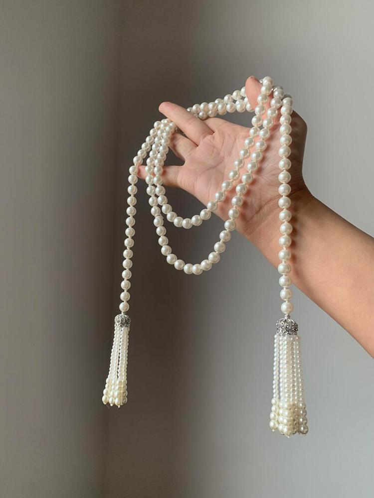 Lustreous Pearl Tassel Long Necklace Elegant Australian White Court Style Fashionable Accessory Versatile Quality Jewelry