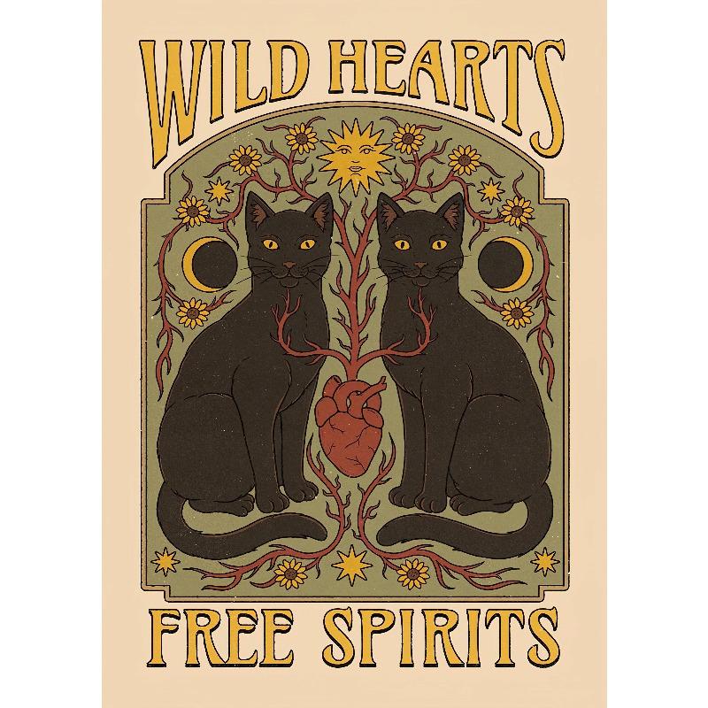 Retro Dier Gelukskat Canvas Schilderij Kamer Huis Decor Stam Poster Print Vintage Kaart Zonder Frame Heks Fortuin Zon Maan Sterrenstof
