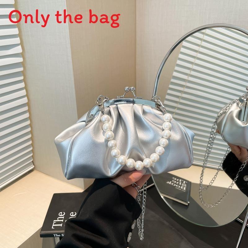 Pu Cloud Bag For Women With Simulated Pearl Chain Decoration For Casual Daily Use