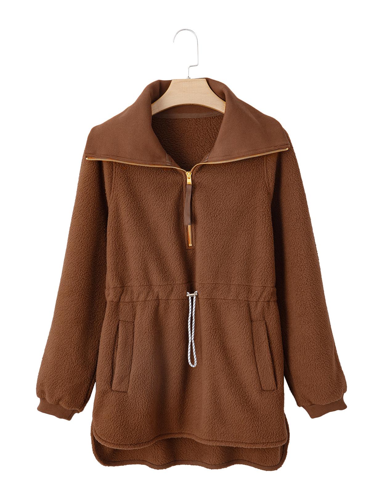 

Женский зимний повседневный плюшевый свитшот Shiying на молнии до половины – Универсальный пуловер европейского и американского стиля однотонной расцветки Large коричневый