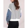 Spring Autumn Fake Two Pieces Knitting Demin Patchwork Shirt Ladies Long Sleeve Vintage All-match Vest Blouse Women's Clothing