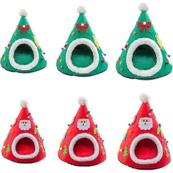 Christmas Tree Cave Bed Tent for Indoor Small to Large Cats Machine Washable Ultra-Soft Cushion Anti-Slip Cave Beds for Indoor Cats