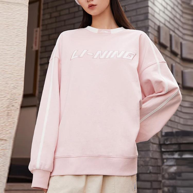 Li-Ning Sports Fashion Series Loose Crew Neck Pullover Sweatshirt Unisex Tops Light-Water-Pink AWDRD50-5
