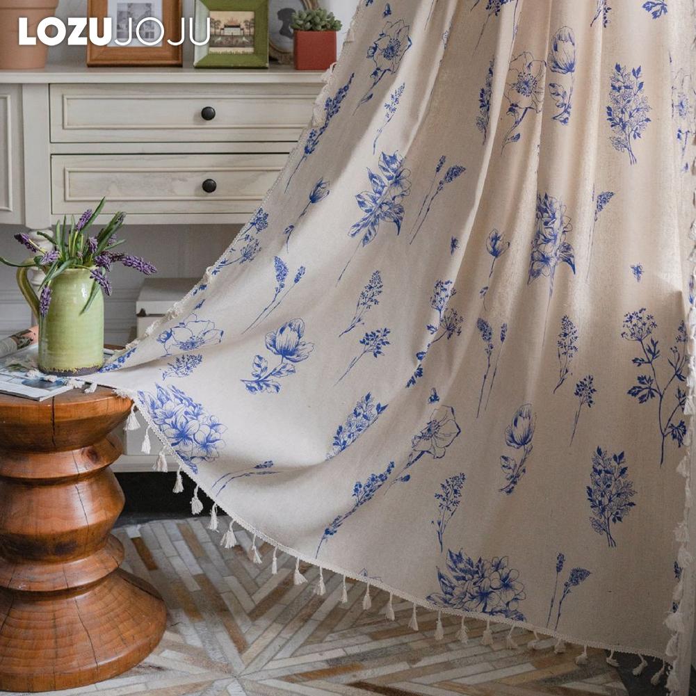 1 ADET LOZUJOJU Vintage Kırsal Stil Çiçek Desenli Saçak Kenarlı Yarı Karartma Perde Küçük Pencere Mutfak Yatak Odası Oturma Odası Balkon Ev Dekorasyonu için
