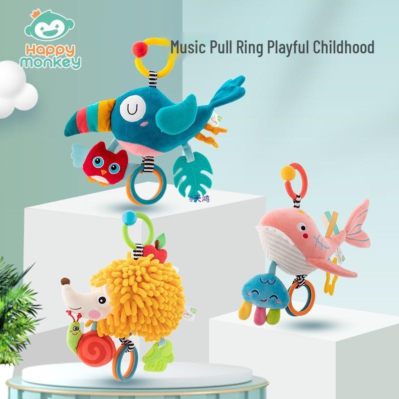 Newborn Baby Mobile Music Pull Ring: Soothing Plush Toy for Crib, Stroller, or Car (0-1 Year)