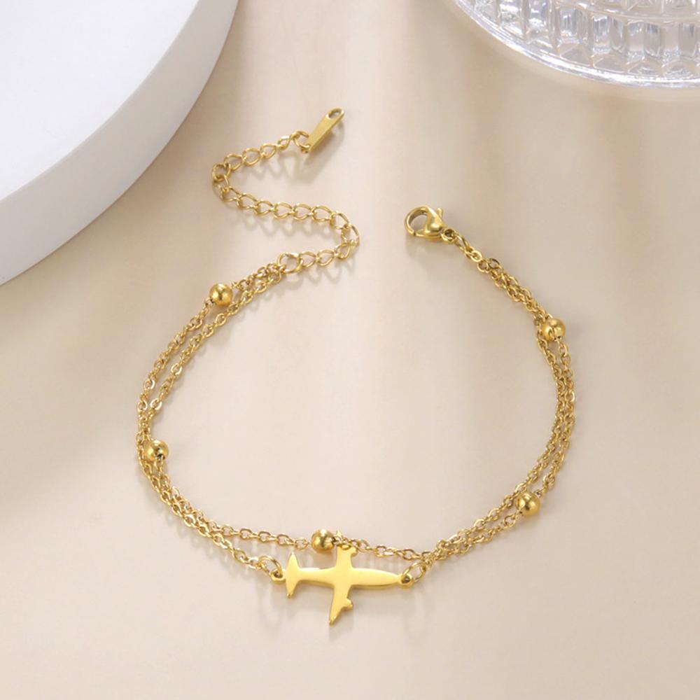 Cazador Trendy Plane Charm Bracelets Woman Men Stainless Steel Airplane Pendant Beads Chain Hand Bracelets Jewelry Pilot Gifts
