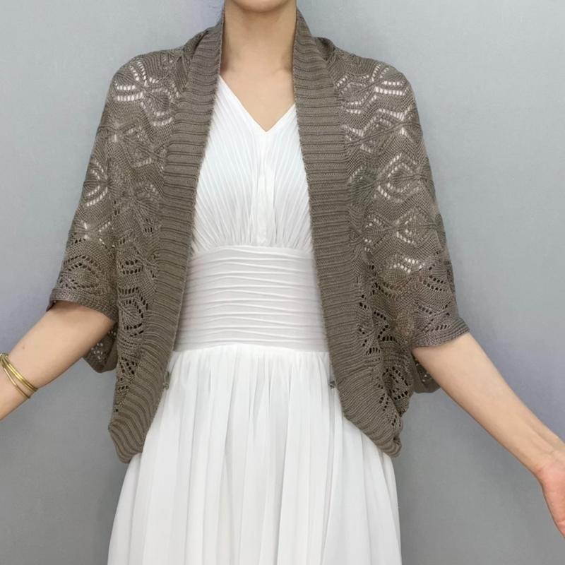 Spring Summer Women's Crochet Hollow Knit Cardigan Batwing Short Sleeve Breathable Comfortable Cardigan Sun Protection