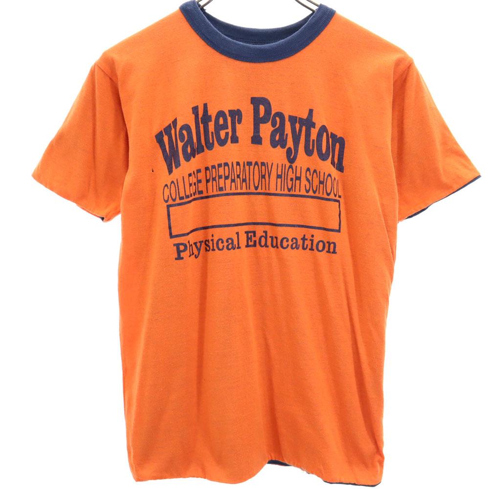 

СТАРАЯ футболка с принтом колледжа 80-х годов, с коротким рукавом, двусторонняя, оранжевая, старая винтажная, мужская, б/у