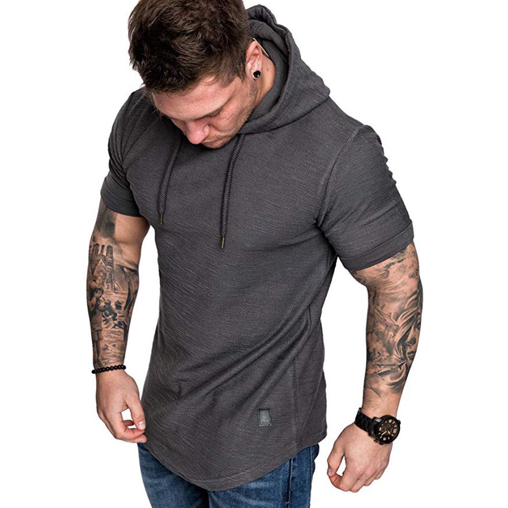 Spring and Summer Men's Casual Sports Short-sleeved T-shirts Men's Casual Solid Color Hooded T-shirts