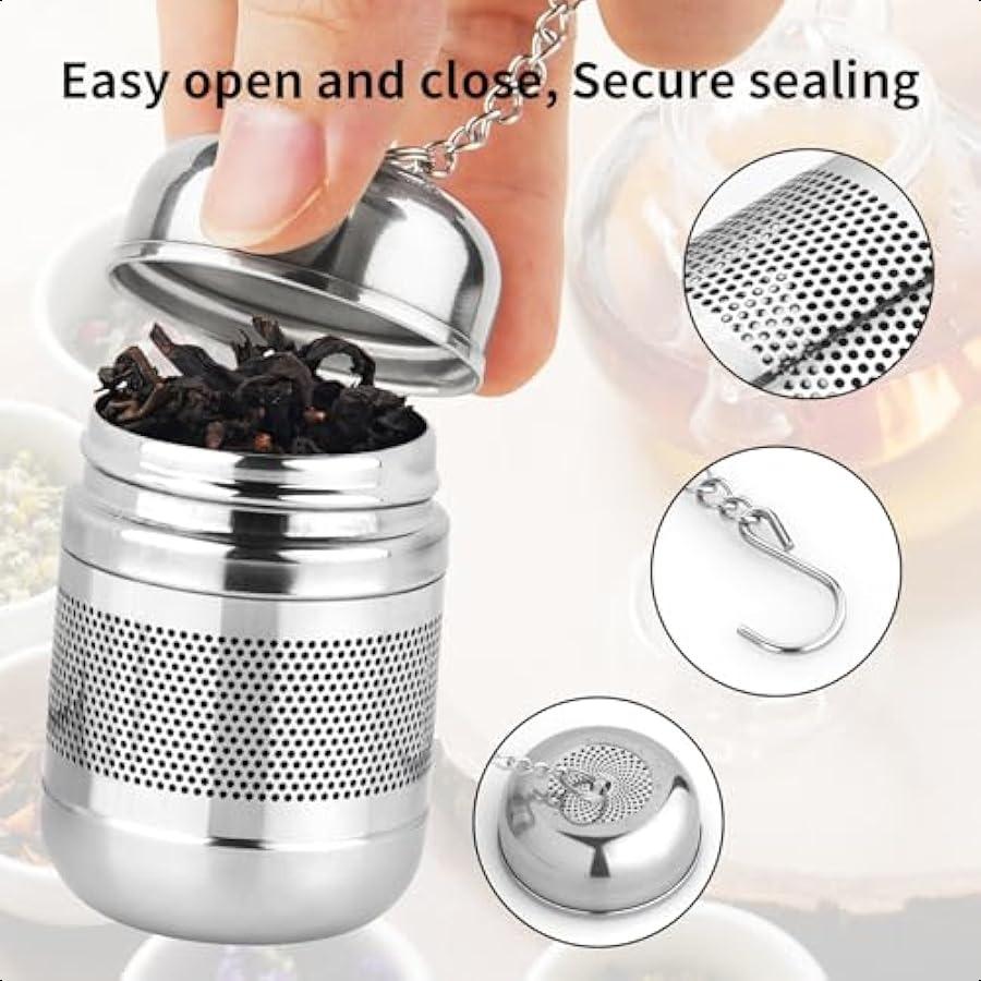2PCS Tea Infuser Strainer Stainless Steel Strainers for Loose Leaf Tea Steeper Fine Mesh Ball holder with Chain Hook and Lid Re