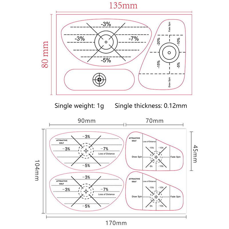 10 Stück Golfschläger-Schlagflächen-Aufkleber Schwungtrainingshilfe Etiketten für Driver Eisen Putter Übungsschlagband zur Korrektur der Schlagausrichtung Werkzeug