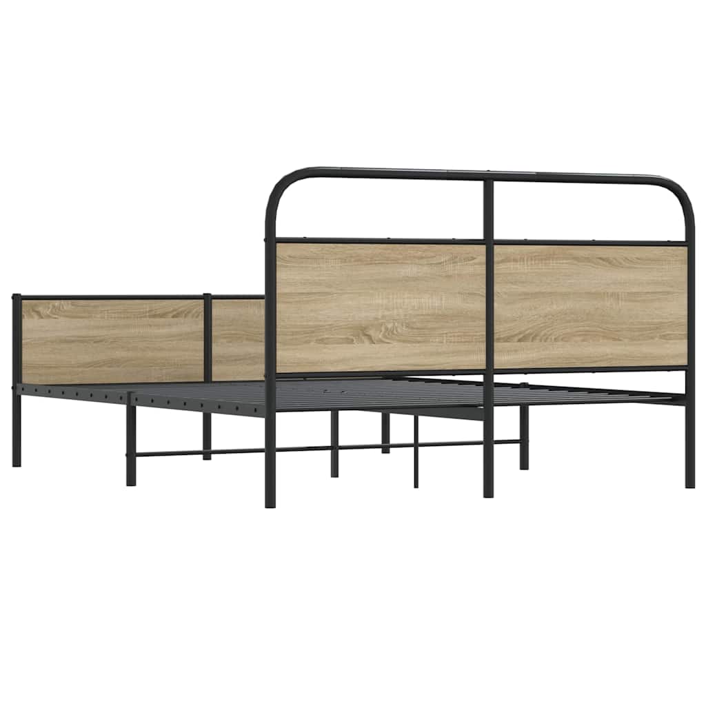 Vidaxl Metal Bed Frame, Without Mattress, Smoked Oak, 160X200 Cm