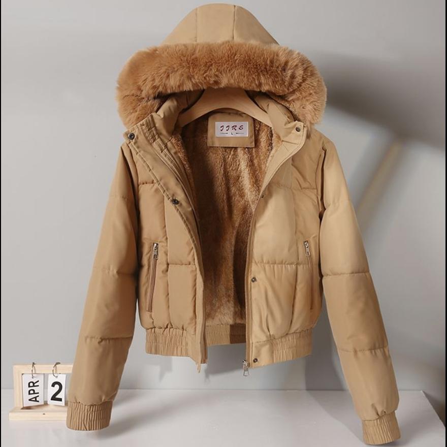 Women's Winter Short Parkas Clothes Add Velvet Thicken Outerwear Fur Collar Removable Hooded Coats Warm Jackets