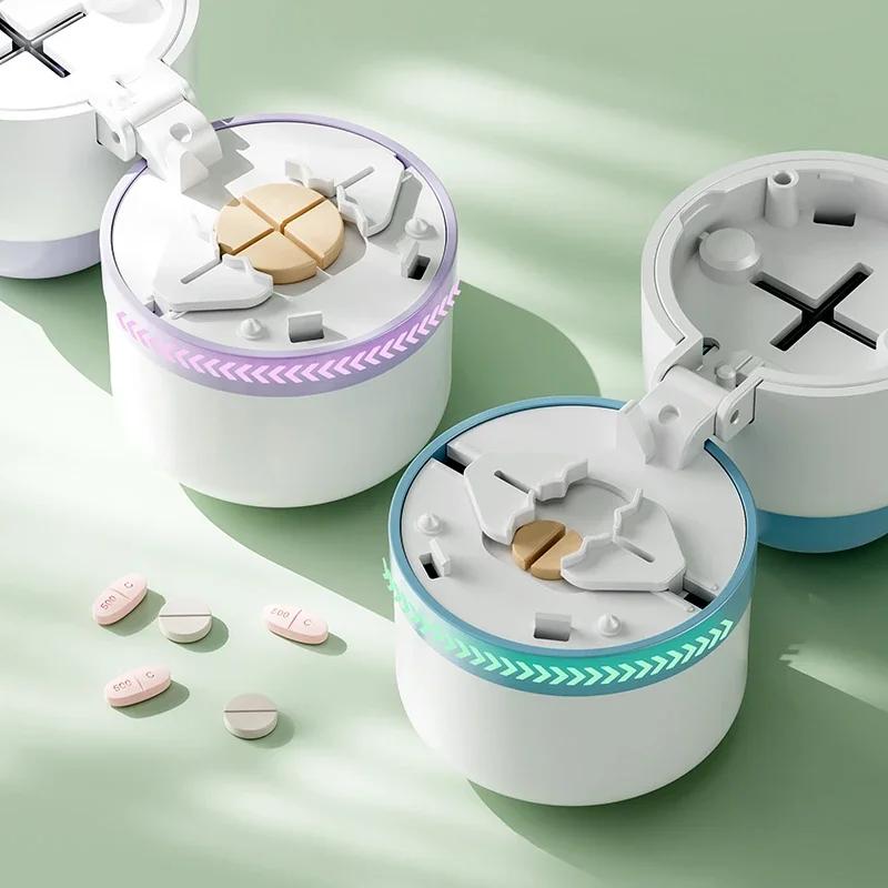 Portable 2-in-1 Pill Box with Pill Cutter for Cutting Small Pills or Large Pills In Half & Quarter Travel Pill Organizer Case