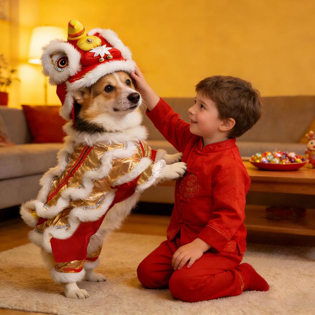 Costume Lion Dance Dog And Cat Spring Festival Dog Costume Chinese New Year Role Play Puppy Pet Chihuahua Puppy Costume