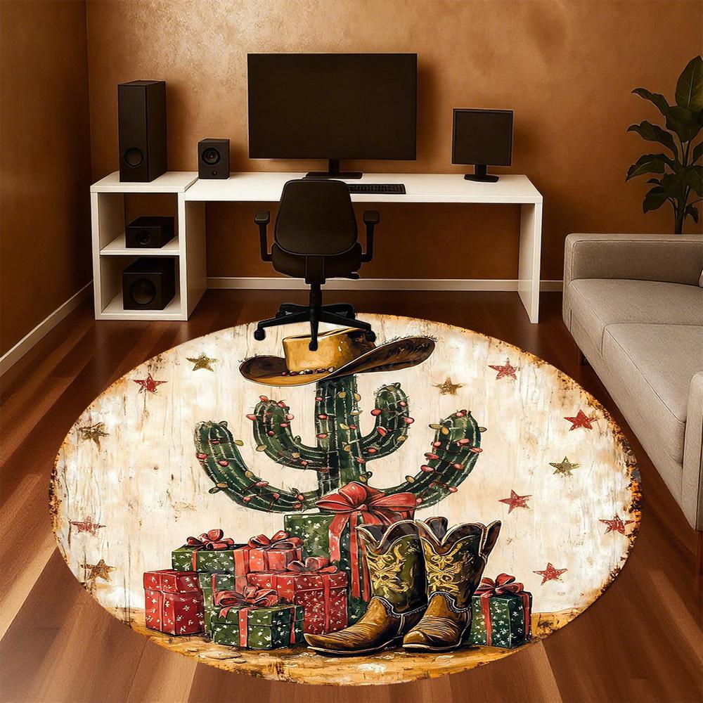 1PC Cactus Cowboy Office Round Area Rug, Under Office Chairs Bedroom Living Room Home Decor,Carpet for Office, -1110214