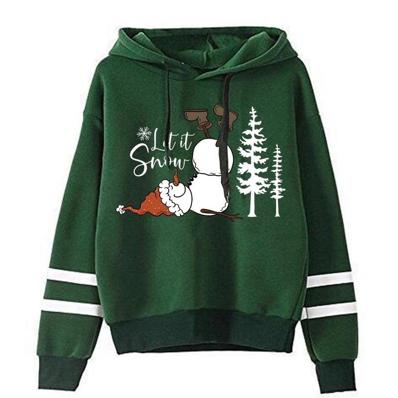 Let It Snow  Funny Christmas Snowman Pattern Women Hoodies Fashion Cartoon Snowman Creative Pullover Vintage Xmas Sweatshirts