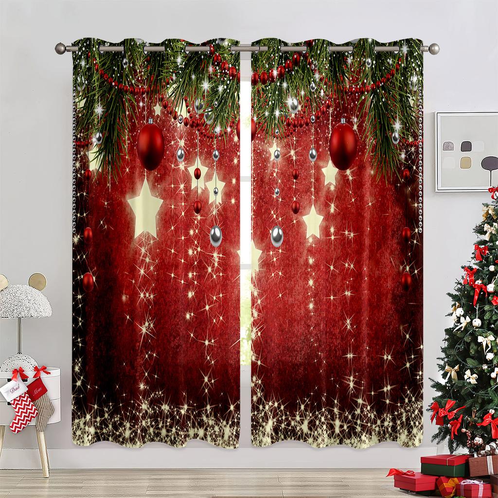3D Weihnachtsornamente Weihnachtsvorhänge Rote Dekorationen Fenstervorhang Sonnenschutz Sichtschutz Heimtextil Garten