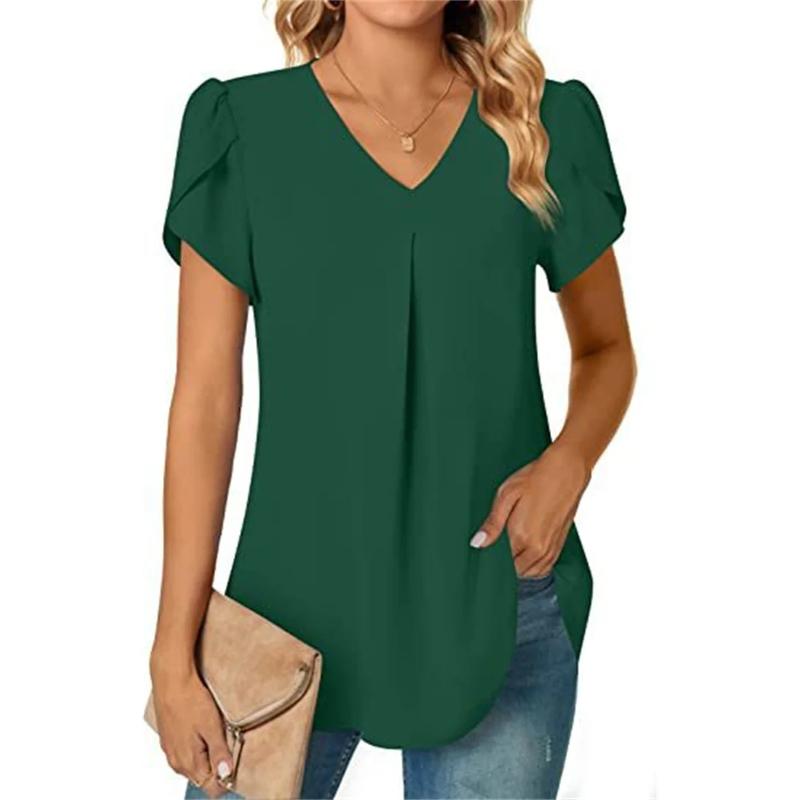 Women V Neck Splice Lace Decoration Pullover Shirt Elegant Female Blouse Summer Casual Short Sleeve Top