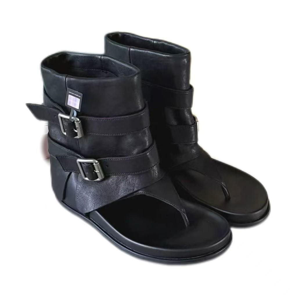 

French toe Martin boots women s 2025 summer new versatile flat-bottomed cool boots retro belt buckle medium boots 40