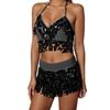 2 Deler, BH med paljettdusker, Topp med frynser, Magedansskjørt, Karneval, Klubb, Kostymer