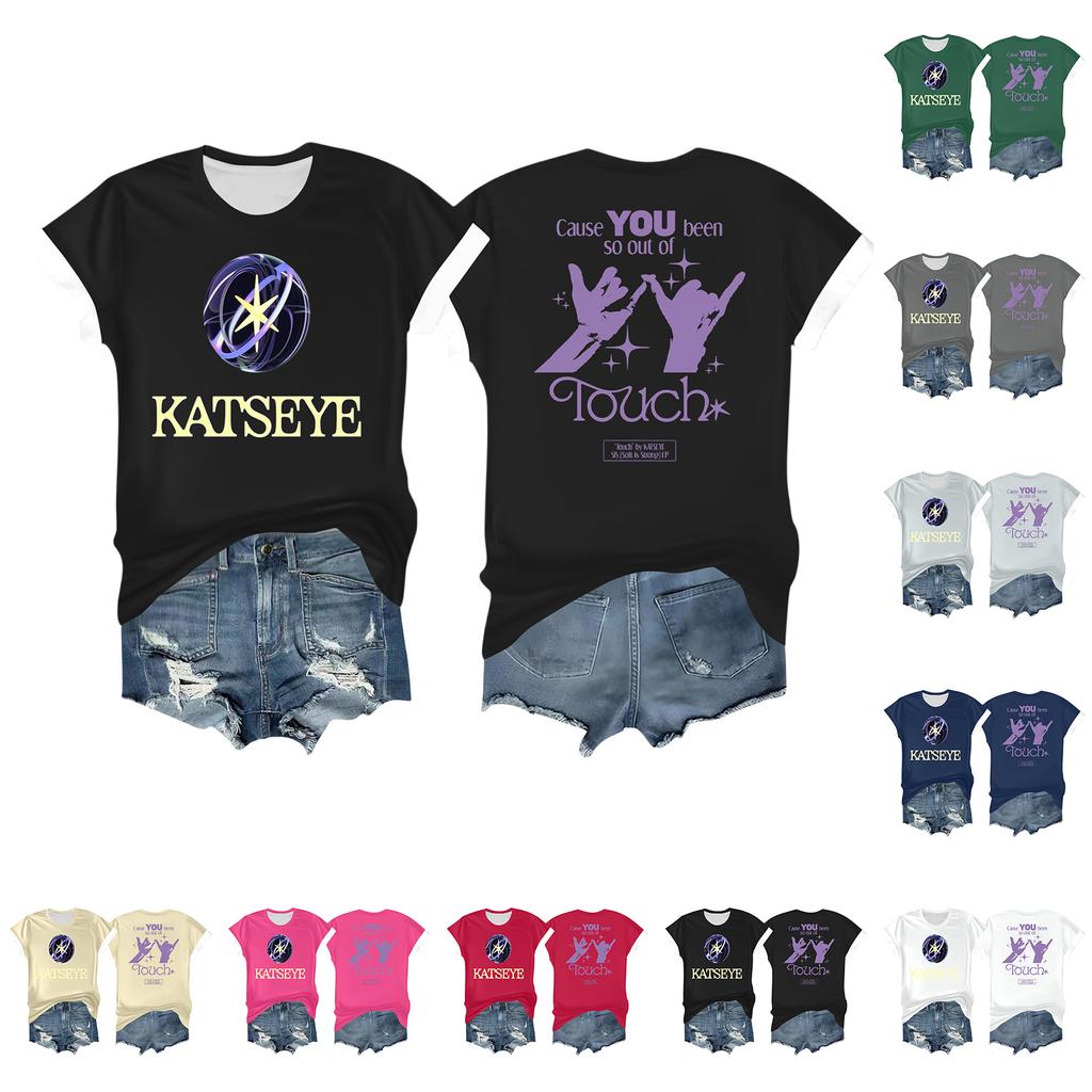 Women's Casual Printed T-shirt Round Neck Pullover Short Sleeve Top