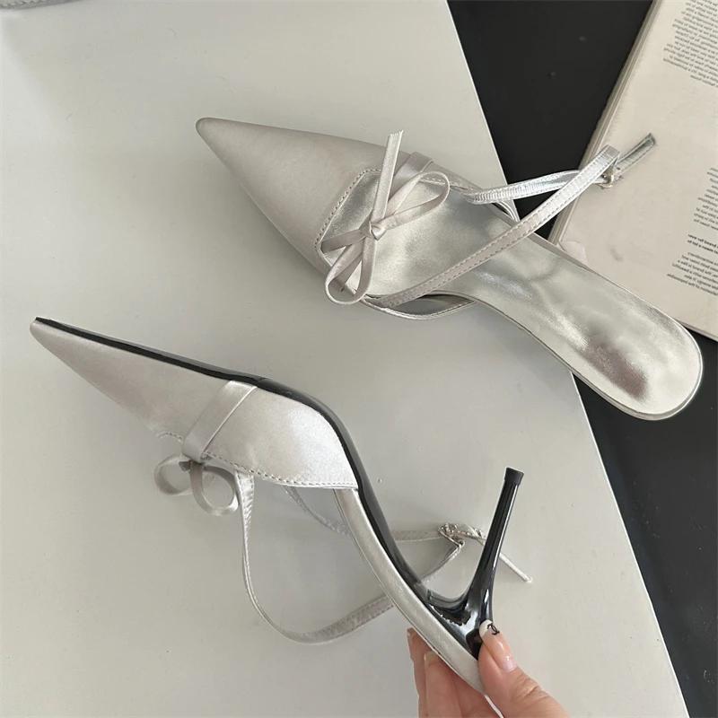 Spring Sexy Pointed Toe Buckle Strap Women Pumps Sandals Thin High Heels Party Stripper Dance Mules Ladies Shoes