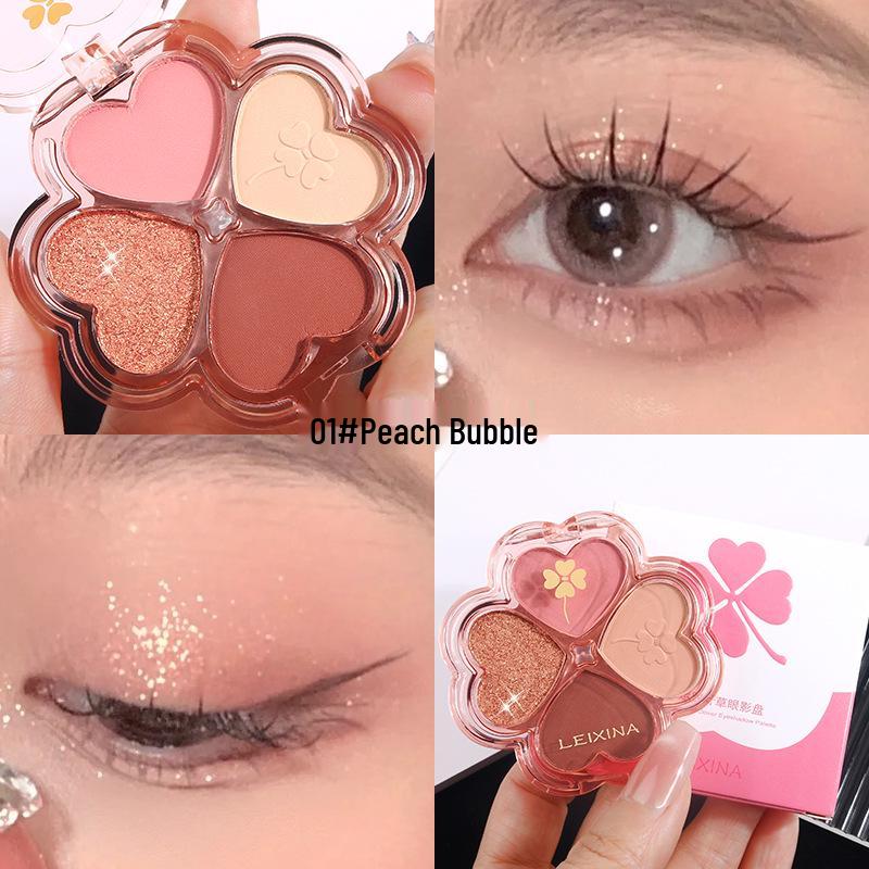 Four-Leaf Eyeshadow Palette: Shimmer, Pearl, Matte Earth Tones for Daily Student Makeup, 4 Colors