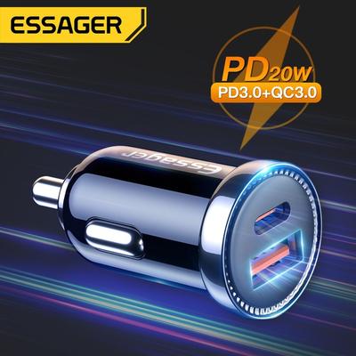 Essager Carregador de carro usb tipo c carga rápida qc 3.0 para iphone 14 13 12 pro max xiaomi carregador de carregamento rápido para telefone no carro